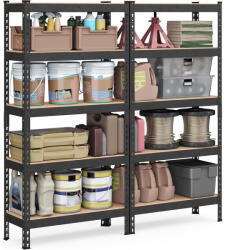 SONGMICS 5 szintes polcrendszer készlet 2 db-os, 30×75×150 cm, fekete (GLR302B01) - tutihome