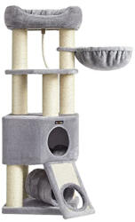 FEANDREA Nagy macskakaparó oszlop, plüss barlanggal és függőágyal, szürke (PCT002N01)