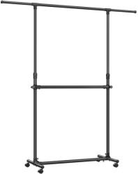 SONGMICS Dupla Ruhafogas, Állítható Felső Rúddal, Görgős, 113-180 cm, Fekete (LLR401B01)