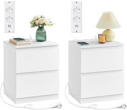 VASAGLE Éjjeliszekrény beépített konnektorral, 2 db-os szett felhőfehér (LET821W02)
