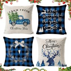 Huahuanghui 4 db párnahuzat szett, karácsonyi témájú, 45x45 cm, cipzárral, fehér és kék színben (XX-1046)