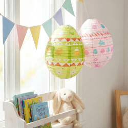  Húsvéti dekoráció - papír lampion - tojás - zöld, rózsaszín - Ø30 cm (57990)