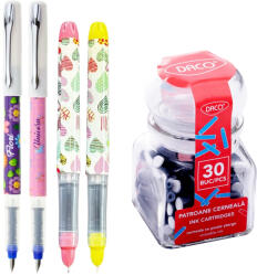 Ecada Set 4 stilouri Ecada cu penita ascunsa + 30 rezerve cerneala, Motiv magic fantasy (STL1)