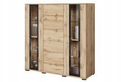  Modern, magas nappaliba való vitrinszekrény, 120 cm, matt Wotan üveggel és LED-del