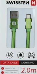 SWISSTEN Cablu de date Swissten Lightning (8pin) 2m verde împletit