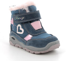 PRIMIGI Ghete copii, imblanite, impermeabile, fete, piele si Gore-Tex, velcro, bleu-roz cu inimioara, 21/29 albastru închis/roz (13A6B6)