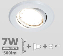  LED szpot szett: fehér bill. keret + 7 Wattos, természetes fehér GU10 LED lámpa + GU10 csatlakozó (MG-VEPA-WORB-B + TR-GU10 + 1905)