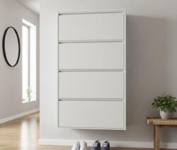  Fém cipősszekrény falra szerelhető kivitelben, 4 szintes fehér billenős (144 × 80 × 15 cm)