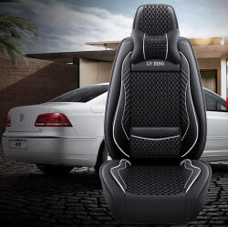  11 részes Prémium minőségű Ice Silk Kárpit/Műbőr üléshuzat szett - Légzsákos - Osztható - Fekete/Fehér színben (02300_alf)