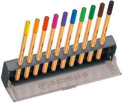 STABILO Point 88 Click Set Tűfilc Készlet 10 Darabos Antracitszürke 2In1 Tárolódobozzal Rozsdamentes Fém Heggyel 0, 4 Mm Vonalvastagság Szellőző Kupak Vízbázisú Tinta Hosszú Ideig Nem Szárad Ki (S88105)