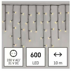 KORLEAND Kültéri LED-es jégcsap fényfüggöny (600LED/10méter) 8 program, melegfehér