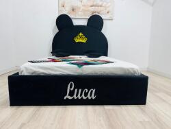 MobAmbient Pat tapițat pentru copii cu broderie personalizată cusută pe tăblie - model NAME