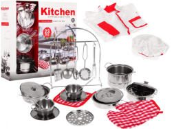  Set de gătit pentru copii 3+ Oale + Ustensile de bucătărie + Îmbrăcăminte de bucătar + Accesorii 23 buc (ZDZ.555-BX009)