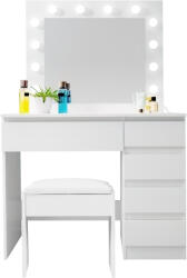 Aga Măsuță de toaletă cu oglindă și iluminare + taburet Alb mat (MRDT10-MW)