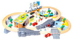 Aga4Kids Set de trenuleț din lemn 95 de piese cu baterii (DS5752) Trenulet