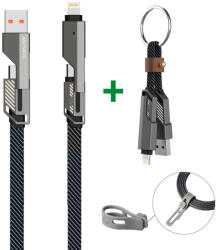 4smarts ComboCord USB-C / USB-C / USB-A töltő és adatkábel, 240W, 1, 5m, kulcstartó kábellel, szürke