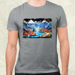 Magnolion Pointillizmus Hold a hegyek felett férfi póló (8212)