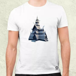 Magnolion Kivágott papír művészet Borgund fatemplom v2 férfi póló (535)