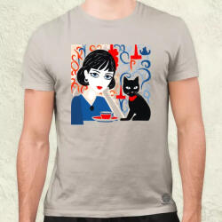 Magnolion Lány és kávé v2 férfi póló (6191)