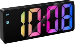 Welora Elektronikus ébresztőóra, Welora®, RGB LED világítás, Időkijelző, hőmérő és ébresztő, USB tápegység 5 V vagy 3 x AAA elem, Időformátum 12/24 óra, Méretek 16 x 6 x 2, 5 cm, Fekete (ASCIM73570)