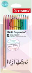 STABILO Színes ceruza Stabilo Aquacolor Pastellove, 2, 8 mm, 12 szín / készlet, karton tok (SW16127)