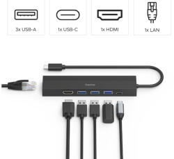 Hama USB 3.1 Type-C, 6in1 dokkoló adapter V2 (USB3.1, HDMI, LAN, USB-C, PD) (200144)