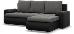 GreenSite Tokio sarokkanapé, 2 ágyneműtartóval, bársony + műbőr, jobboldali, szürke - fekete