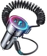 JOYROOM autós töltő USB+Type-C aljzat (55W, PD gyorstöltő 3.0 + fix Type-C kábel) FEKETE (111648)