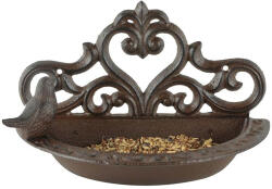 Esschert Design Öntöttvas Fali Madáretető és -Itató, Kismadár Dekorációval, 24 cm