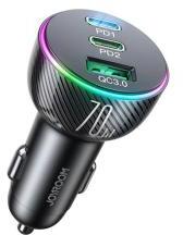 JOYROOM autós töltő USB+2 Type-C aljzat (70W, PD gyorstöltő 3.0) FEKETE (140653)