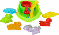  Ikonka Homokozó játék, 6 állatforma, 2 lapát, gereblye, szita, csónak, vízipisztoly (KX3256)