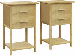 Homcom Set 2 Noptiere cu 2 Sertare și Raft Inferior în Stil Nordic, din Bambu, 40x34x60 cm