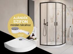H2O CSOMAGAKCIÓ - H2O Comfort A 90x90 cm íves zuhanykabin Nero A előlapos zuhanytálcával, matt fekete 10902 (10902)