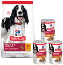 Hill's Science Plan Adult Medium fajta szárazeledel csirkével 14 kg + 3 doboz INGYENES