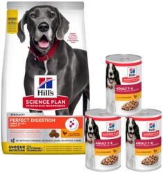 Hill's Science Plan Canine Adult Large Perfect Digestion Chicken and Brown Rice 14kg kutyatáp nagytestű kutyák számára + 3 konzerv GRATIS