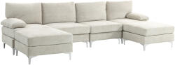 Homcom Canapea Modulară 4 Piese cu Suport pentru Picioare și Perne, din Țesătură Chenille, 313x149x88 cm, Crem