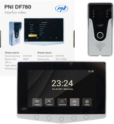 PNI DF780 videó kaputelefon 1 monitorral, 7 hüvelykes 1080p képernyővel, kártyanyílással, IP65-ös, 2 ajtós vezérléssel, esemény mozgásrögzítéssel, maximum 4 monitor csatlakoztatásával, 2 külső egységg