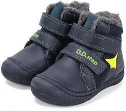 D. D. STEP pantofi pentru băieți cu curele velcro căptușite albastru închis/verde neon (148B08)