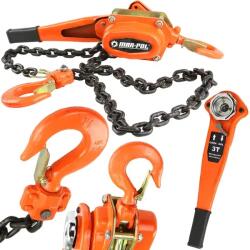  Racsnis kézi láncos emelő 3 t, 3 m lánccal - acél horgok - M80750 (M80750)