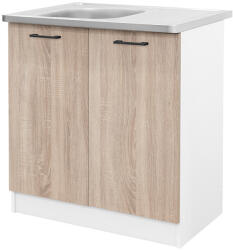 Leziter Praktik 80 alsó szekrény 2 ajtós mosogatós, fehér-sonoma tölgy (PR80A2AMFHST) - geminiduo