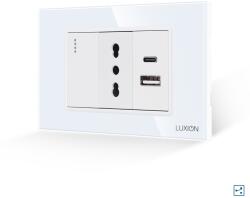 Luxion Intrerupator Simplu Cap Scara + Priza Ingusta si USB A+C cu Rama din Sticla LUXION, Standard Italian, 3M