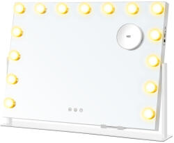 SONGMICS Sminktükör világítással, 58 x 43 cm, 15 LED izzó, érintővezérlés, matt fehér (LWM001W02)