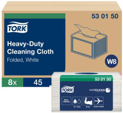 Tork nagyteljesítményű hajtogatott kéztörlő, kis csomag W8 1 rétegű, fehér, 8x45 lap/cs SCA530150 (SCA530150)