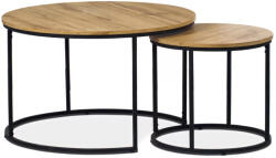 Artium 2 db-os Dohányzóasztal készlet, MDF lap, vadtölgy dekor, fém alap, fekete lakk Belföldi Raktárról (r-CT-X7122_OAK)