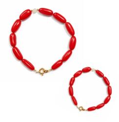  Bratara Coral rosu cu scoica tub 13-15 x 4-5 mm diametru 56 mm cu accesorii gold filled accesoriu elegant feminin 1 bucata