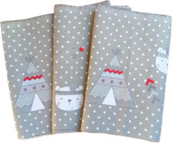  Maradék pamutvászon textil csomag / szürke alapon fehér pöttyös - indián maci mintás