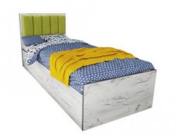 Bogdan Furniture I Легло Mod 5044 с тапицирана табла за матрак 90/200 см, Дъб крафт бял/Зелен