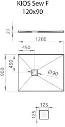Radaway Kios SEw F szögletes lapos zuhanytálca 100x80 fehér, ajándék szifonnal