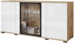  Modern vitrinek 150-es méretben, nappaliba, Wotan/fényes fehér üveggel és LED világítással