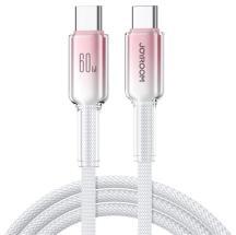 JOYROOM CRYSTAL-CLEAR adatkábel (Type-C - Type-C, 60W, gyorstöltő, cipőfűző, 120cm) FEHÉR